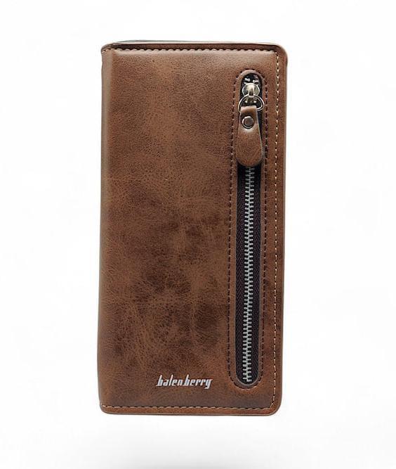 Unisex leather wallet brown zipper
