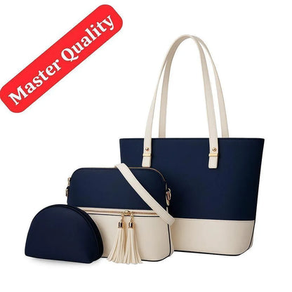Women leather tote set 3 piece Blue