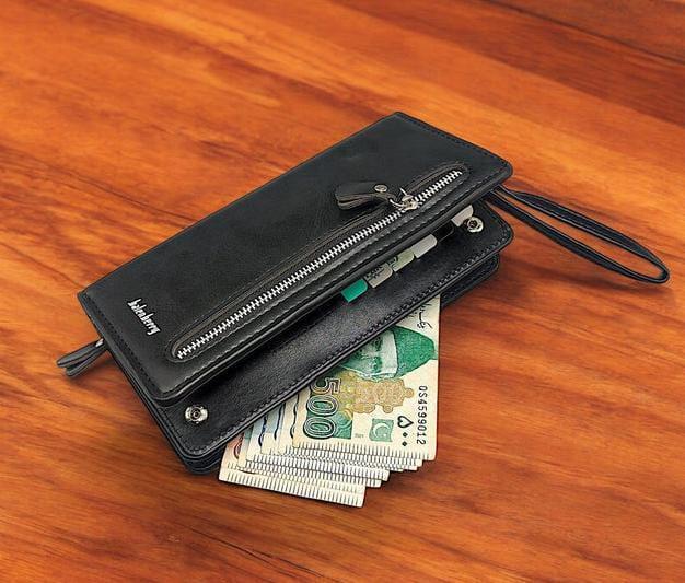 Unisex leather wallet brown zipper