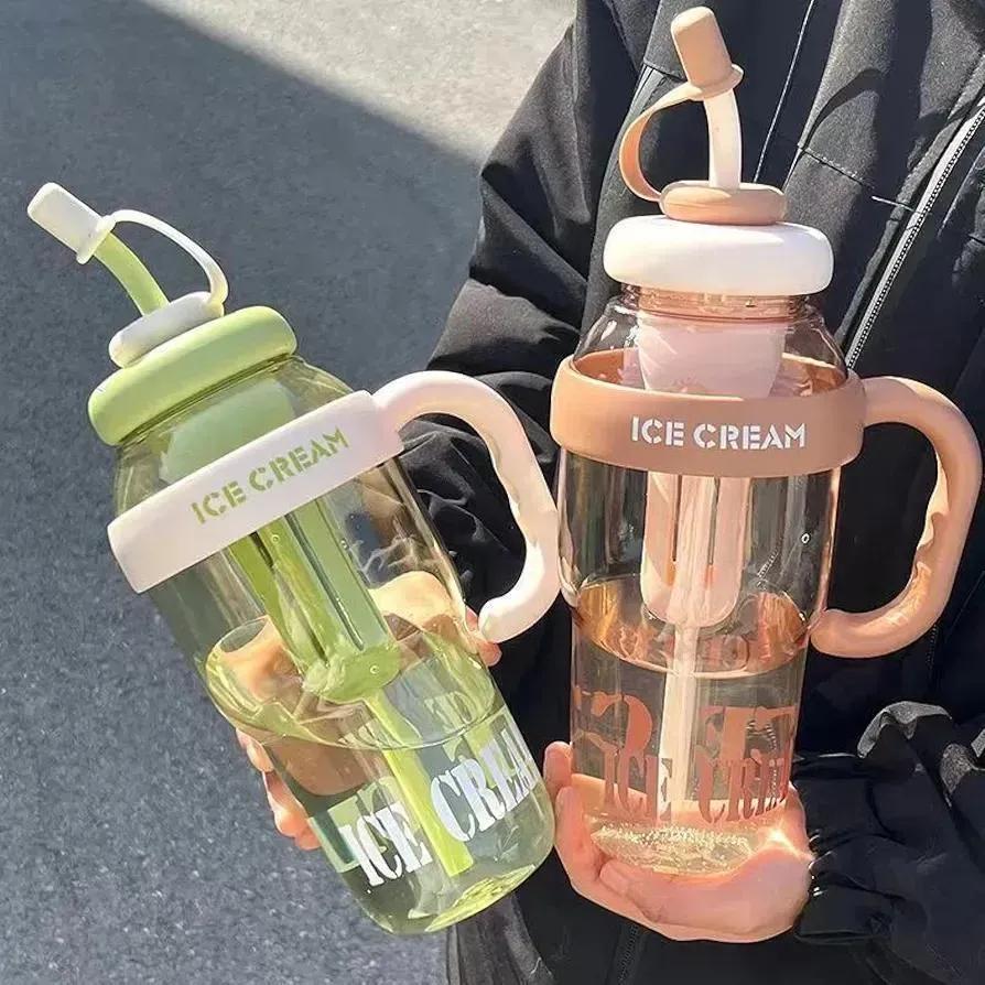 Ice-cream water bottle with straw handle