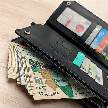 Unisex leather wallet brown zipper