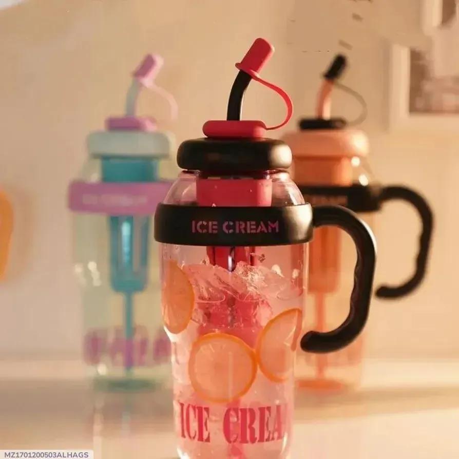 Ice-cream water bottle with straw handle