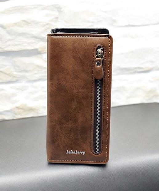 Unisex leather wallet brown zipper