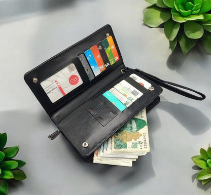 Unisex leather wallet brown zipper