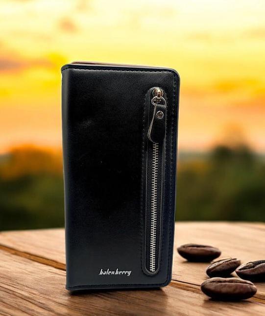 Unisex leather wallet brown zipper