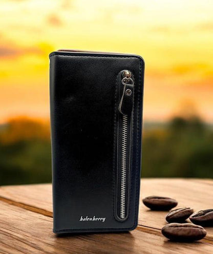 Unisex leather wallet brown zipper