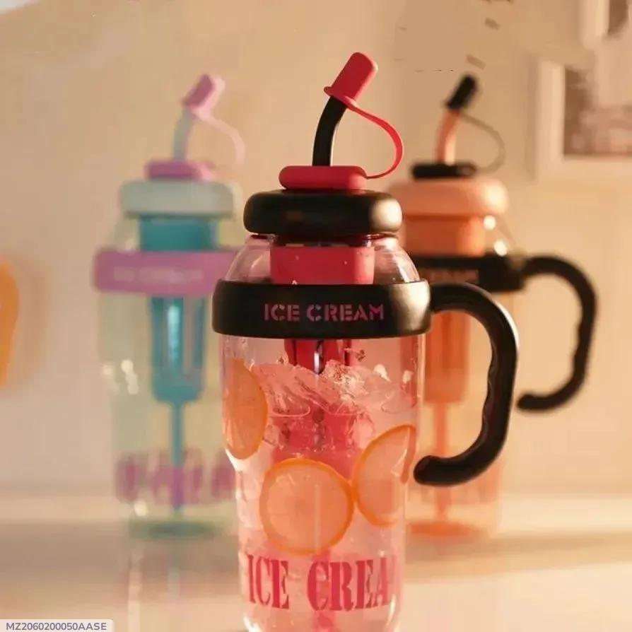Ice-cream water bottle with straw handle