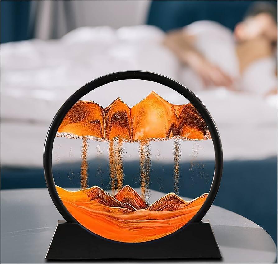 Sandscape Painting Sand Clock Moving Sand Art Hourglass Sand Timer 3D Moving Sand Mountain Lamp with Metal Stand Showpiece Home Decoration
